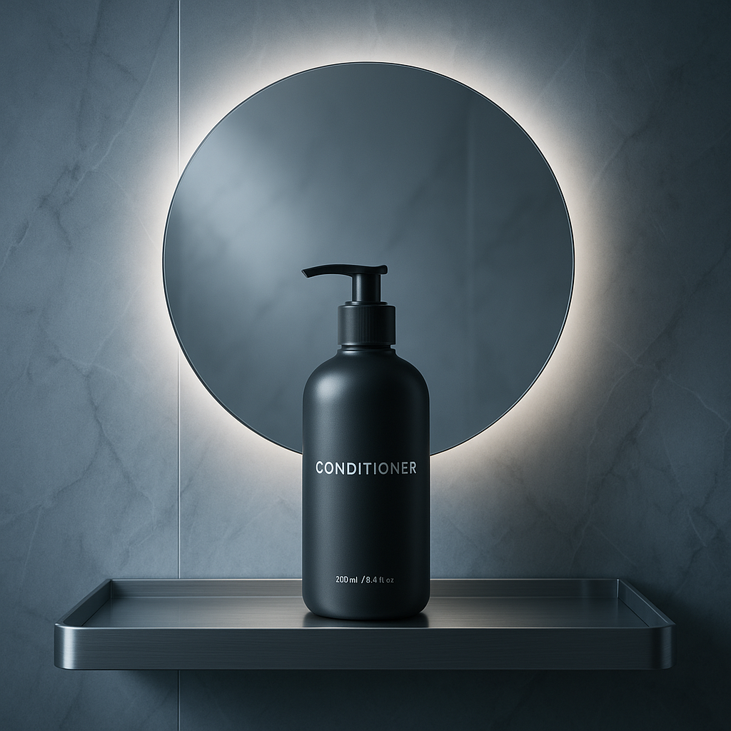 Keratin Restoring Hair Conditioner in a Black Plastic Bottle