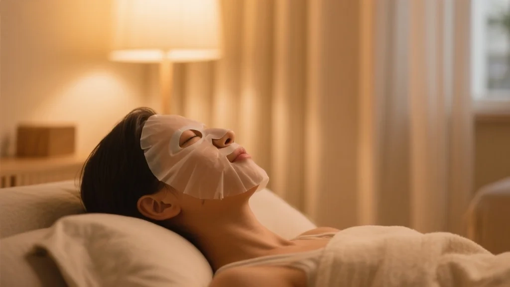 The woman is using Hydrating Sheet Masks on the bed