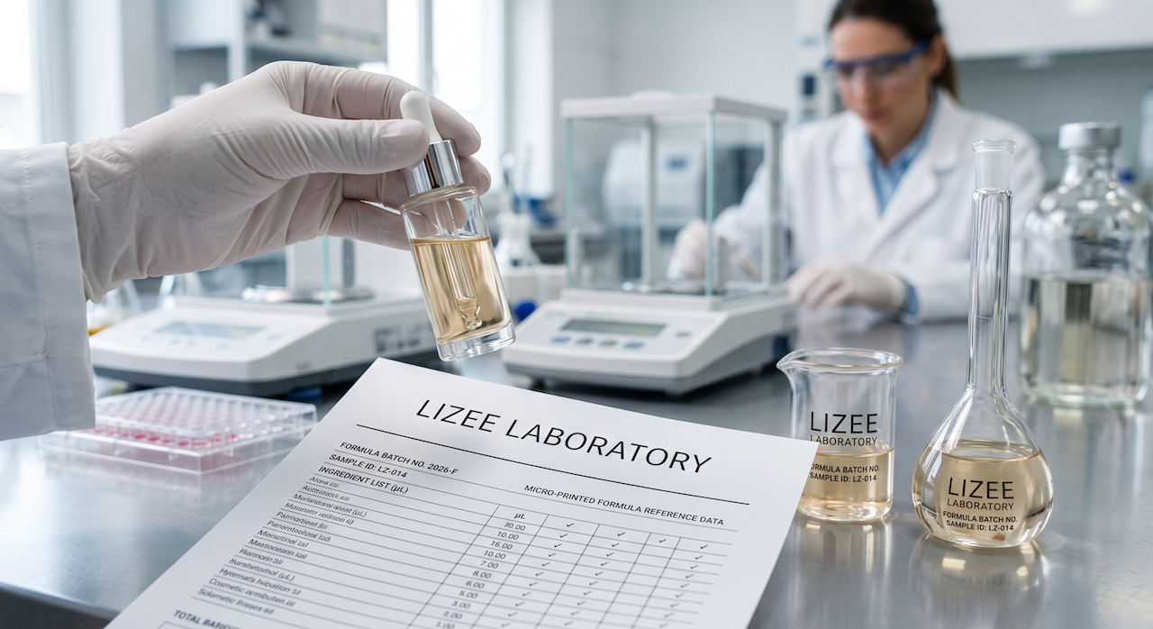 Chemist pipetting bespoke skincare sample