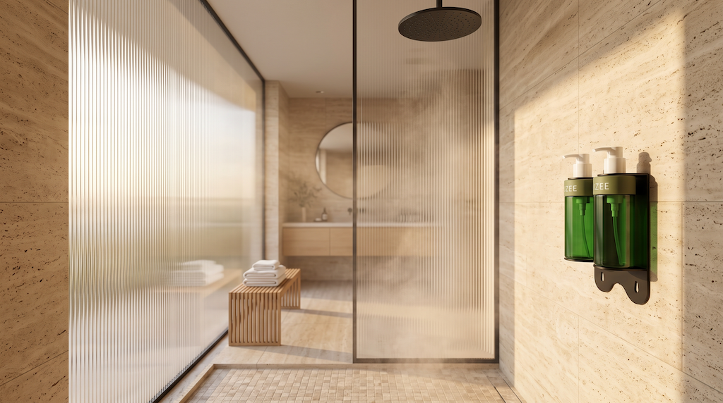 Luxury Boutique Hotel Bathroom Wall Mounted Dispenser Setup
