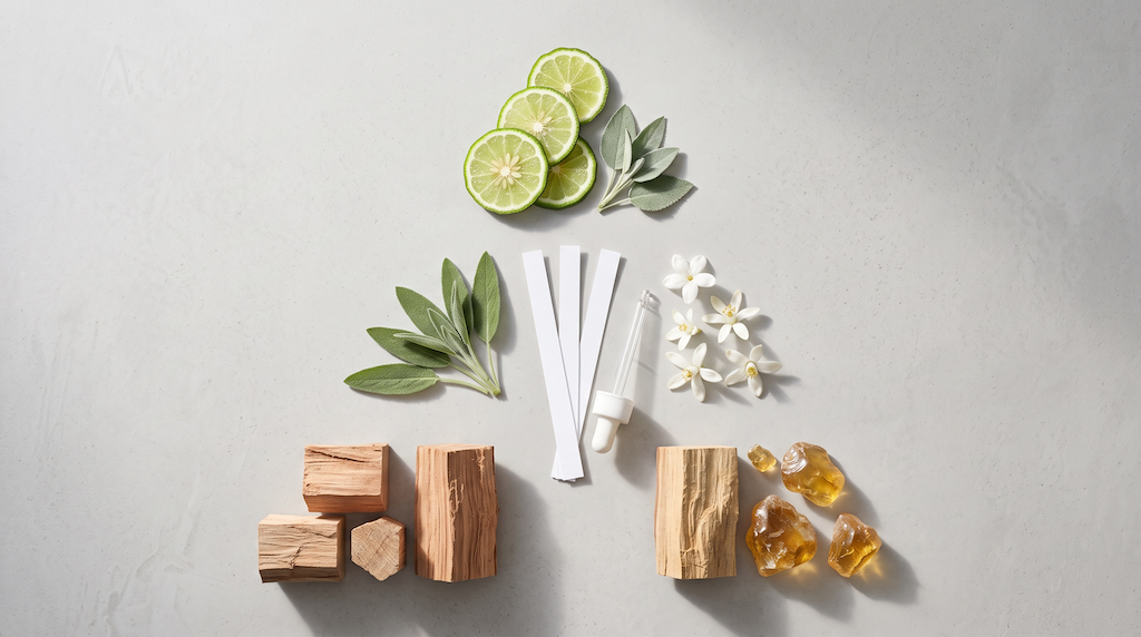 Signature Hotel Scent Formulation Design Three-Tier Perfumery Pyramid with Botanical Notes