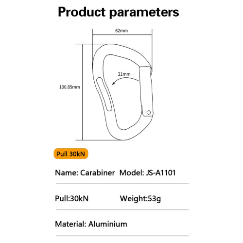 30kN Aluminum Carabiner for Rope Access, Climbing & Rescue Operations