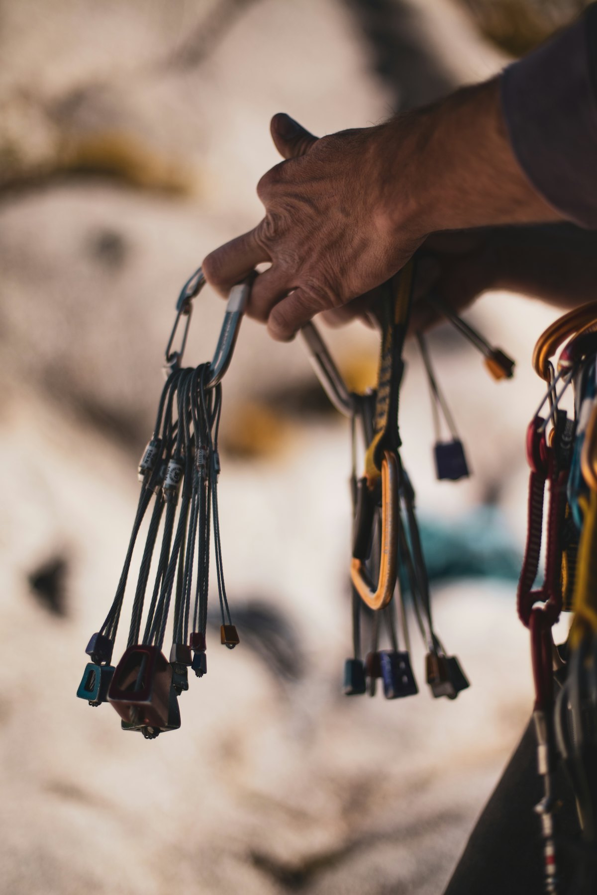 Carabiners and climbing safety equipment prepared for professional use