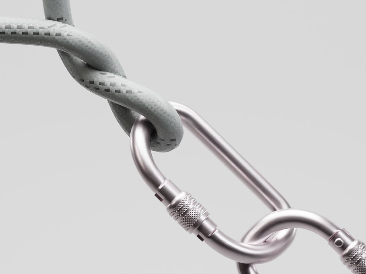 Carabiners connected to a safety rope