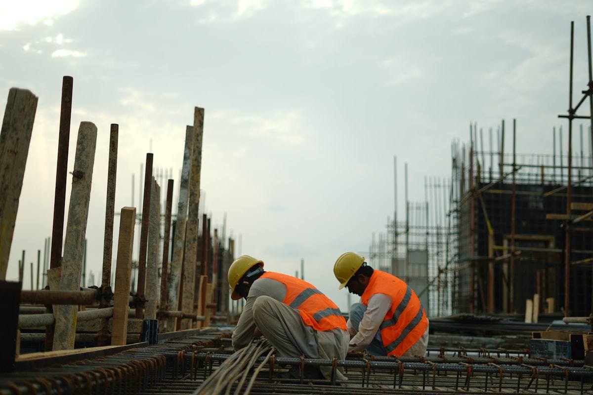 Construction team working in an industrial building