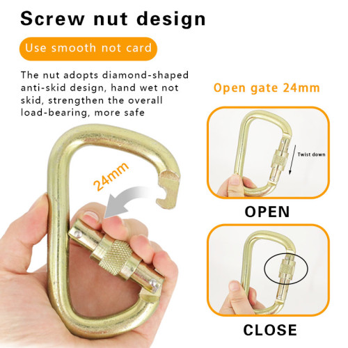 45KN Heat Treated Cold Forged Steel Screw Lock Carabiner Heavy Duty Industrial Load Bearing Snap Hook