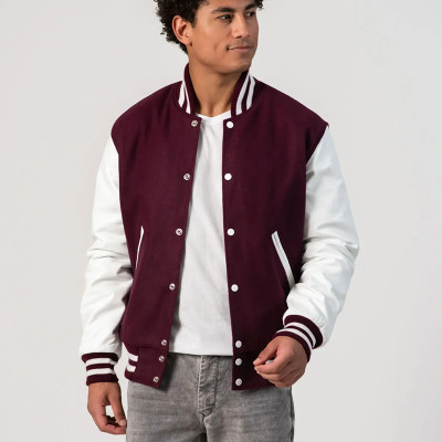 Custom Wool Blend PU Leather Sleeves Varsity Jacket Manufacturer | Ginwen
