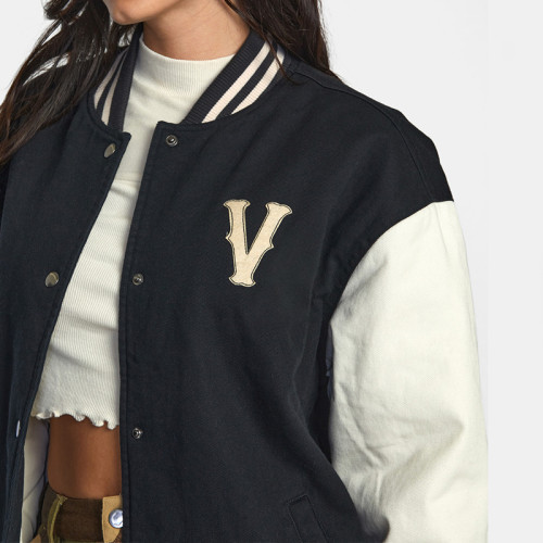 Custom Women PU Sleeve Letter Badge Varsity Jacket Manufacturer | Ginwen