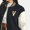 Custom Women PU Sleeve Letter Badge Varsity Jacket Manufacturer | Ginwen