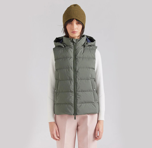 Custom Women's Matte Hooded Down Vest Manufacturer | Ginwen