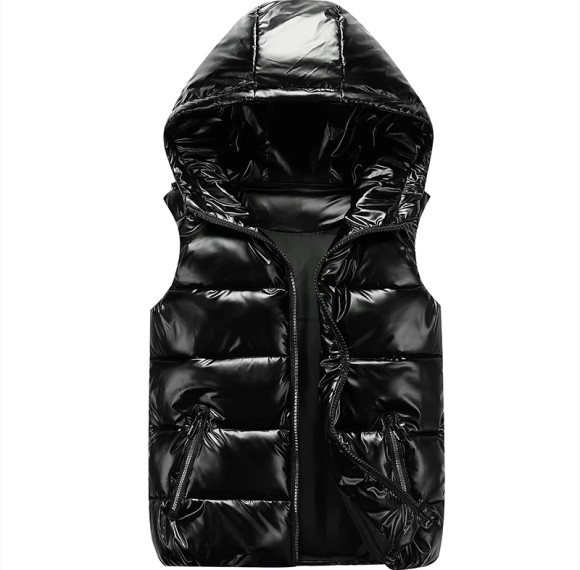 Custom Basic Shiny Hooded Puffy Vest Manufacturer | Ginwen