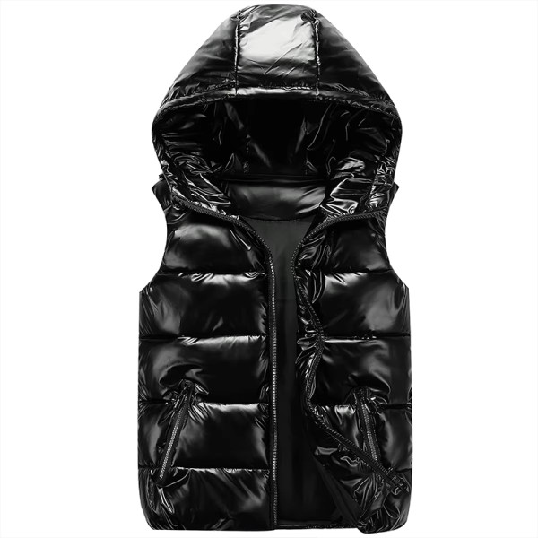 Custom Basic Shiny Hooded Puffy Vest Manufacturer | Ginwen