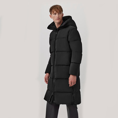 Men’s Long Puffer Jacket – Black Winter Coat with Hood (In Stock)