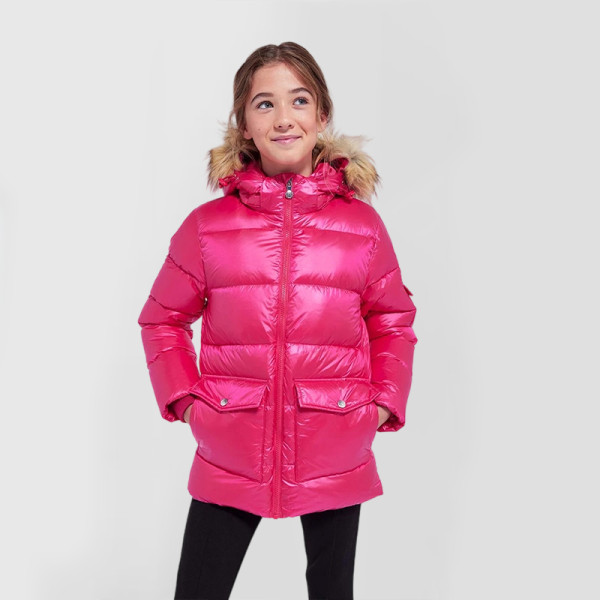 Custom Kids faux fur collar shiny Puffy jacket Manufacturer | Ginwen