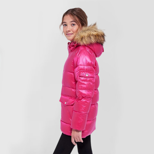Custom Kids faux fur collar shiny Puffy jacket Manufacturer | Ginwen