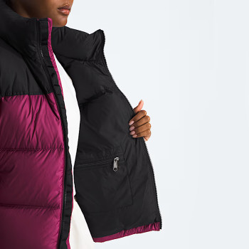 Custom Women's Burgundy and Black Short Puffer Jacket Manufacturer | Ginwen