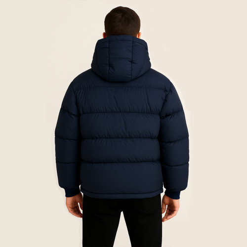 Custom Men's Button Zip Hooded Puffy Jacket Manufacturer | Ginwen