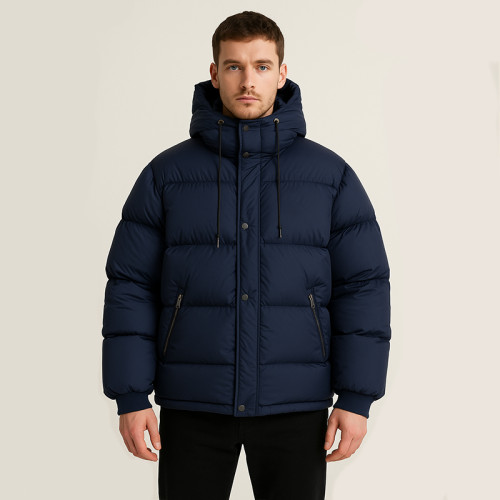 Custom Men's Button Zip Hooded Puffy Jacket Manufacturer | Ginwen