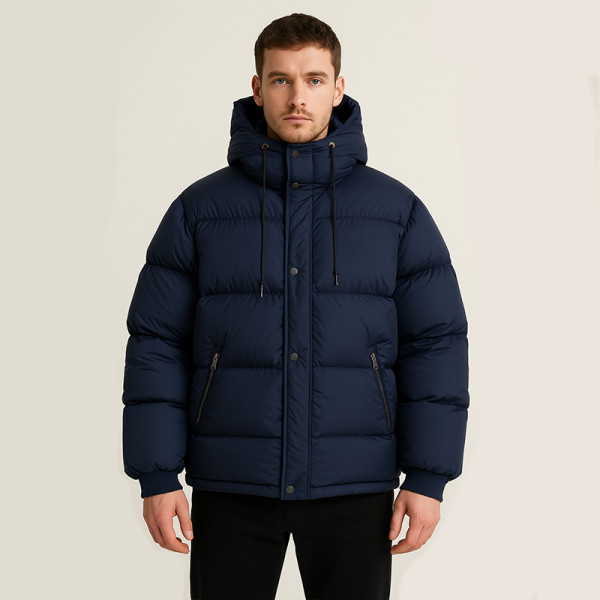 Custom Men's Button Zip Hooded Puffy Jacket Manufacturer | Ginwen