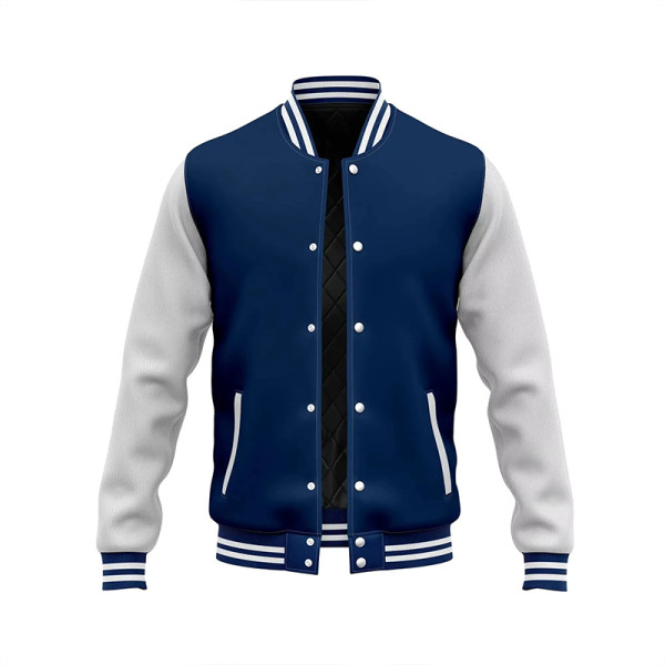 Custom blue and white college style university jacket Manufacturer | Ginwen