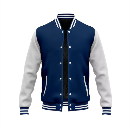 Custom blue and white college style uni versity jacket Manufacturer | Ginwen