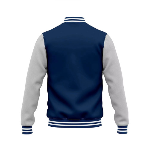 Custom blue and white college style university jacket Manufacturer | Ginwen