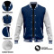 Custom blue and white college style university jacket Manufacturer | Ginwen