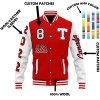 Custom blue and white college style university jacket Manufacturer | Ginwen