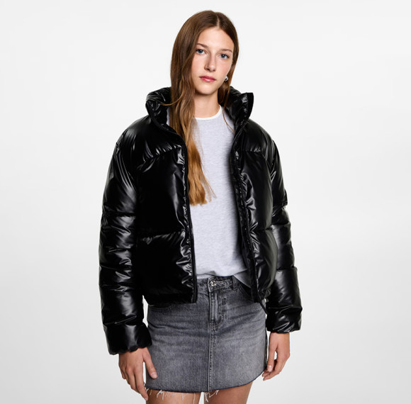 Custom Women's Shiny Black Puffer Jacket Manufacturer | Ginwen