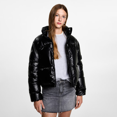 Custom Women's Shiny Black Puffer Jacket Manufacturer | Ginwen