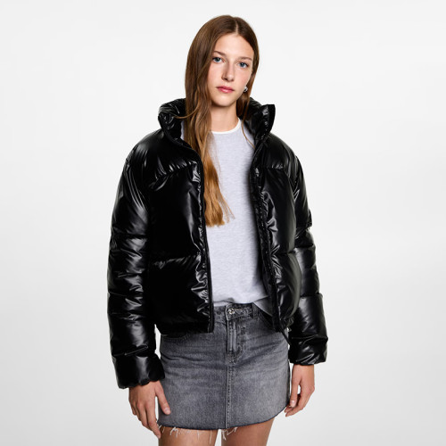 Custom Women's Shiny Black Puffer Jacket Manufacturer | Ginwen