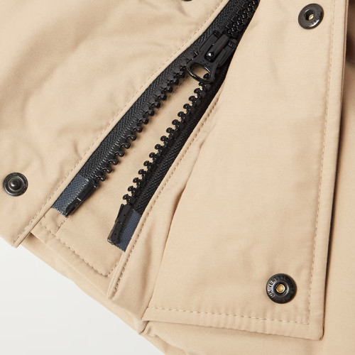 Custom men puffer jacket manufacturer with snap button placket and high neck design