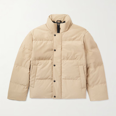 Custom men puffer jacket manufacturer with snap button placket and high neck design