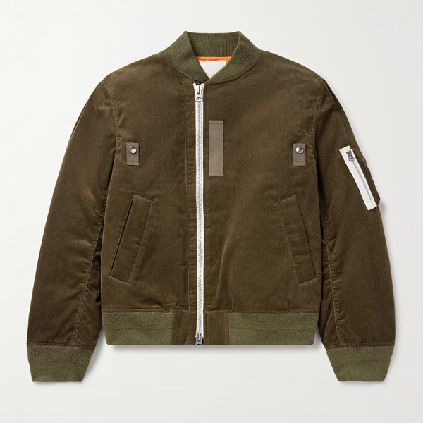 China Factory Custom Men Army Green Corduroy Bomber Jacket Manufacturer