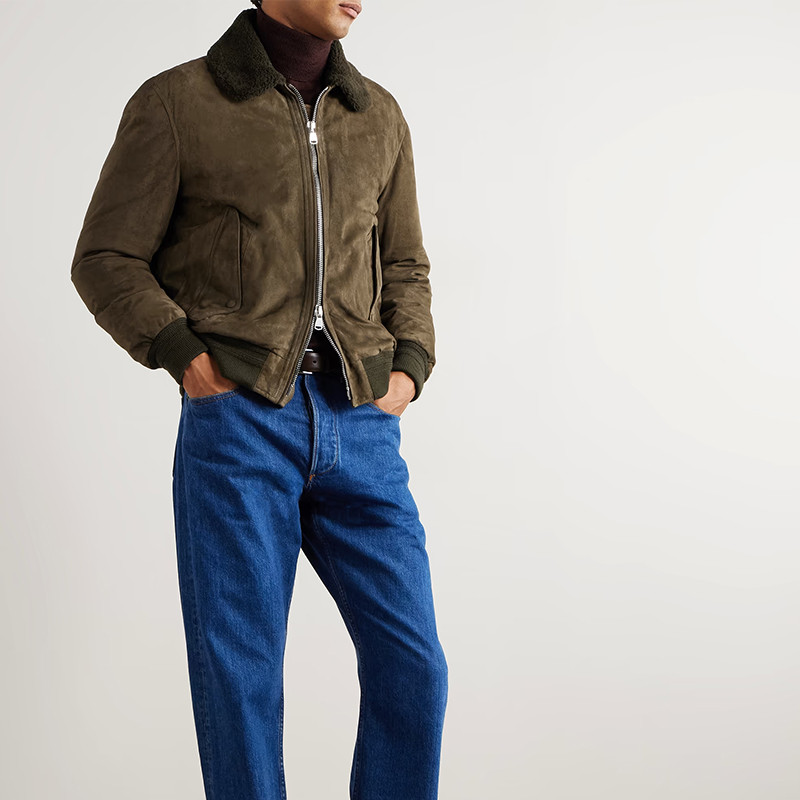 Suede Shearling Collar Bomber Jacket Manufacturer