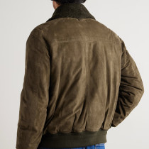 Factory Custom Men Suede Shearling Collar Bomber Jacket Manufacturer