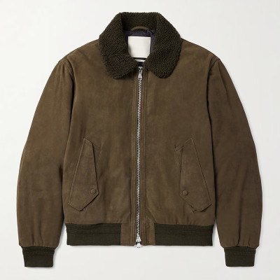 Factory Custom Men Suede Shearling Collar Bomber Jacket Manufacturer