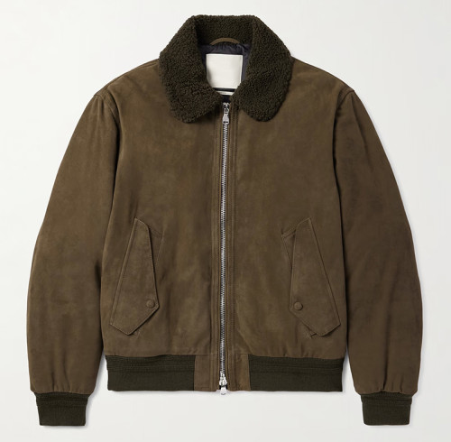 Factory Custom Men Suede Shearling Collar Bomber Jacket Manufacturer