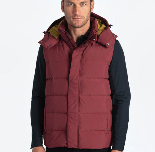 OEM & ODM Men's Wine Red Color-Block Hooded Down Vest Manufacturer