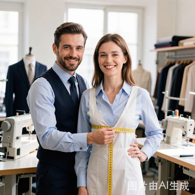 Professional tailor measuring customer in modern workshop