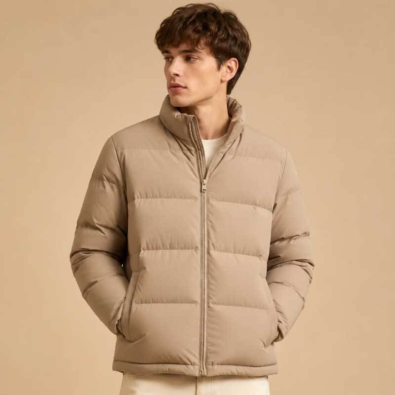 Custom Men's Khaki Puffer Jacket Manufacturer