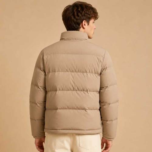 Custom Men's Khaki Puffer Jacket Manufacturer | Quilted Down Jacket Factory | Ginwenwear