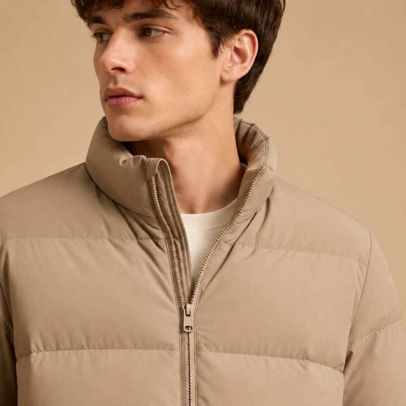 Custom Men's Khaki Puffer Jacket Manufacturer