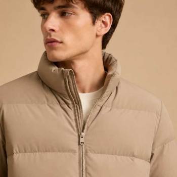 Custom Men's Khaki Puffer Jacket Manufacturer | Quilted Down Jacket Factory | Ginwenwear