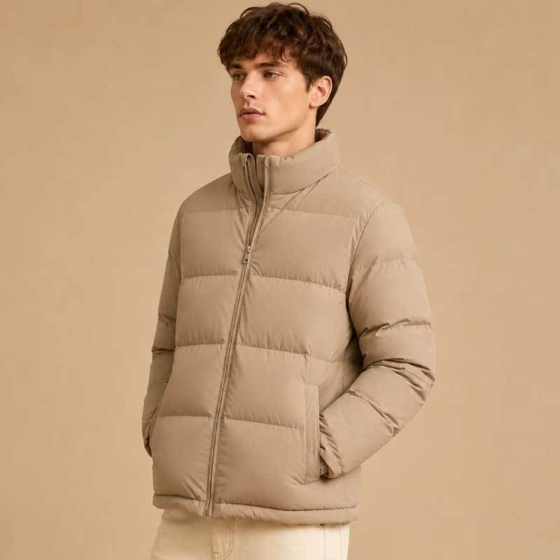 Custom Men's Khaki Puffer Jacket Manufacturer