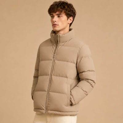 Custom Men's Khaki Puffer Jacket Manufacturer | Quilted Down Jacket Factory | Ginwenwear
