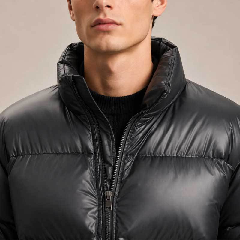 Custom Men's Glossy Black Puffer Jacket Manufacturer