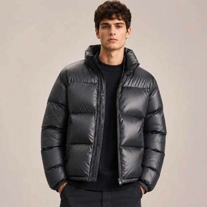 Custom Men's Glossy Black Puffer Jacket Manufacturer | Ginwenwear Down & Varsity Factory