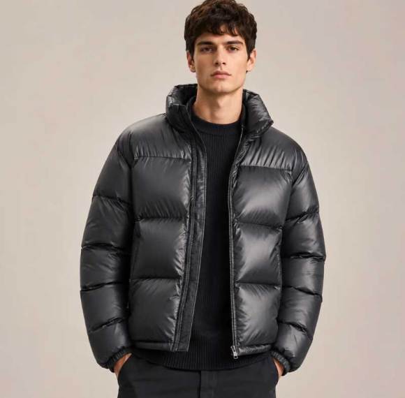 Custom Men's Glossy Black Puffer Jacket Manufacturer | Ginwenwear Down & Varsity Factory