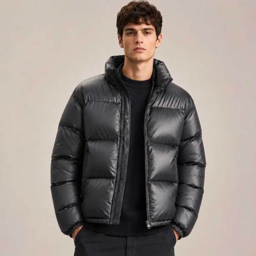 Custom Men's Glossy Black Puffer Jacket Manufacturer | Ginwenwear Down & Varsity Factory